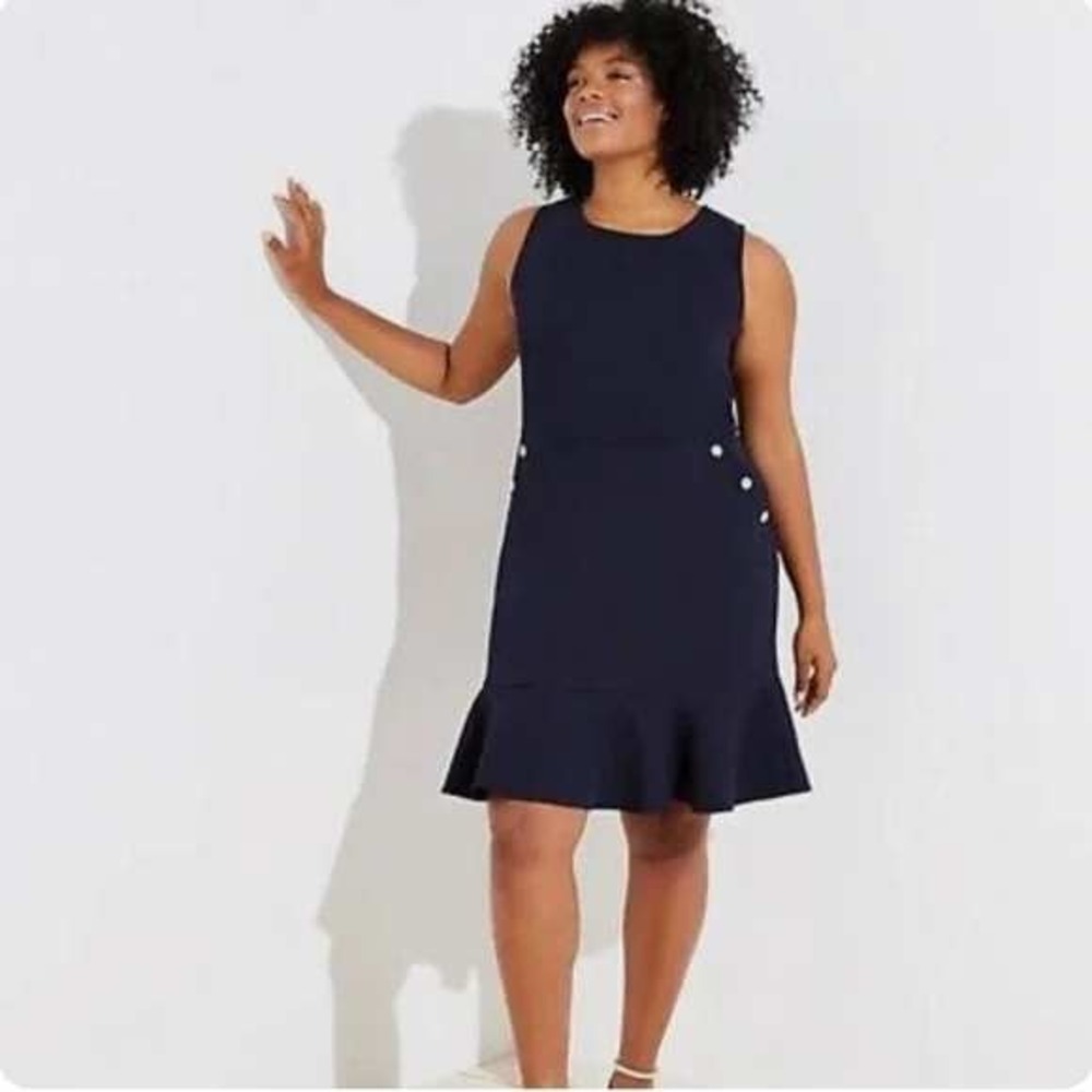 LOFT Navy Blue Sleeveless Flounce Hem Dress with Button Detail Size 14